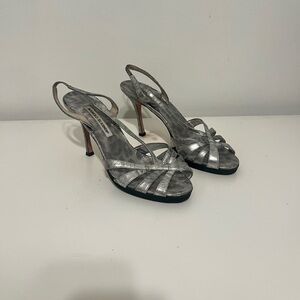 Manolo Blahnik Silver Strappy Heels